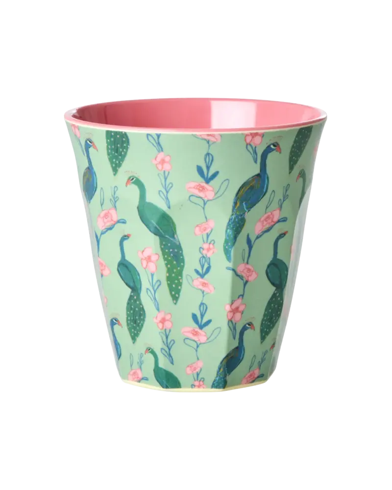 Rice Melamine Beker Peacock Power Print Medium Rice Melamine Beker Peacock Power Print Medium