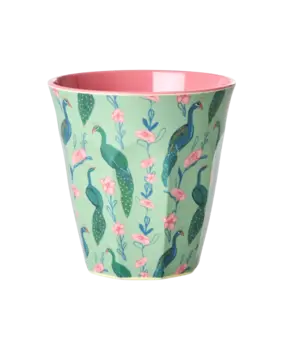 Rice Melamine Beker Peacock Power Print Medium Rice Melamine Beker Peacock Power Print Medium