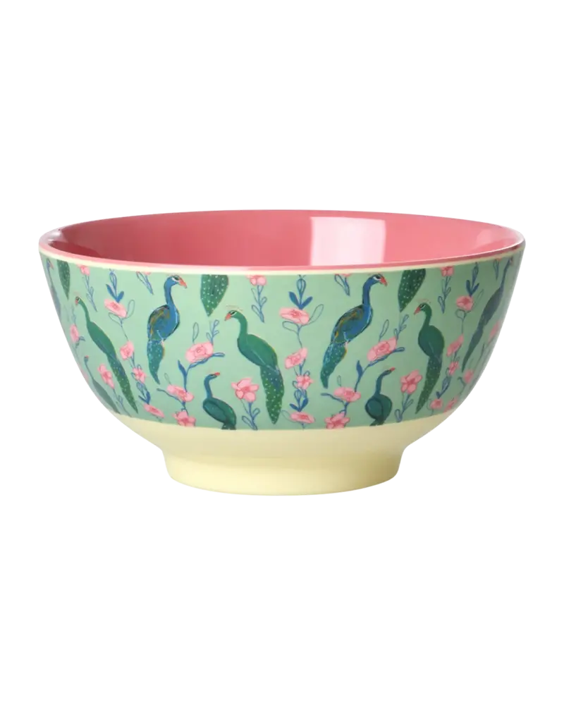 Rice Melamine Bowl Peacock Power Print Medium Rice Melamine Bowl Peacock Power Print Medium
