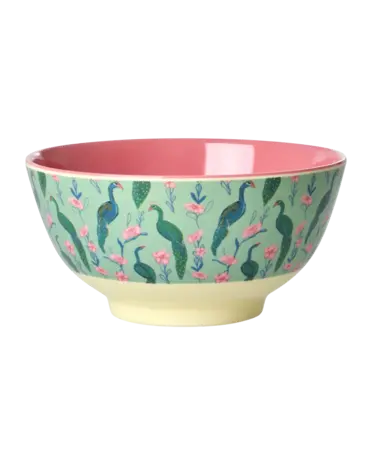 Rice Melamine Bowl Peacock Power Print Medium Rice Melamine Bowl Peacock Power Print Medium