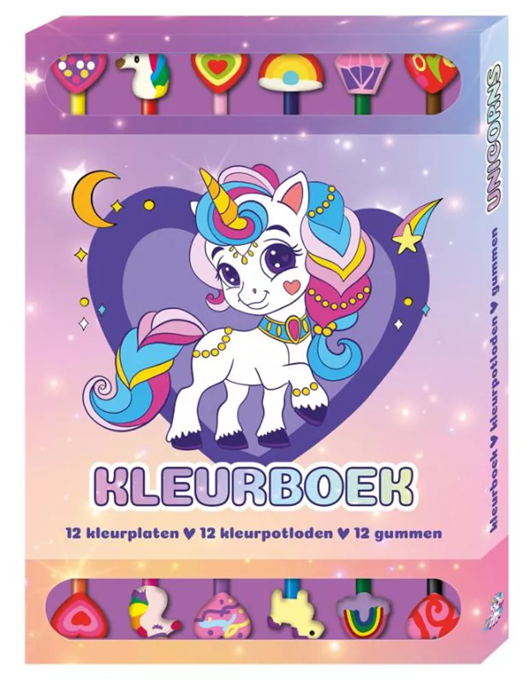 Kleurboek Box Unicorn met Potloden en Gummen afbeelding