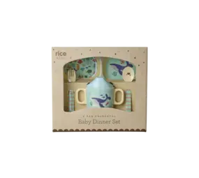 Rice Melamine Baby Dinner Set in Gift Box Blue Ocean Print Rice Melamine Baby Dinner Set in Gift Box Blue Ocean Print
