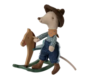 Maileg Little Brother Cowboy Mouse on Rocking Horse Maileg Little Brother Cowboy Mouse on Rocking Horse