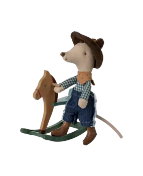Maileg Little Brother Cowboy Mouse on Rocking Horse Maileg Little Brother Cowboy Mouse on Rocking Horse