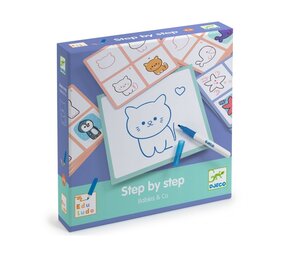 Djeco Step by Step Tekenkaarten Babydieren & Co Djeco Step by Step Tekenkaarten Babydieren & Co
