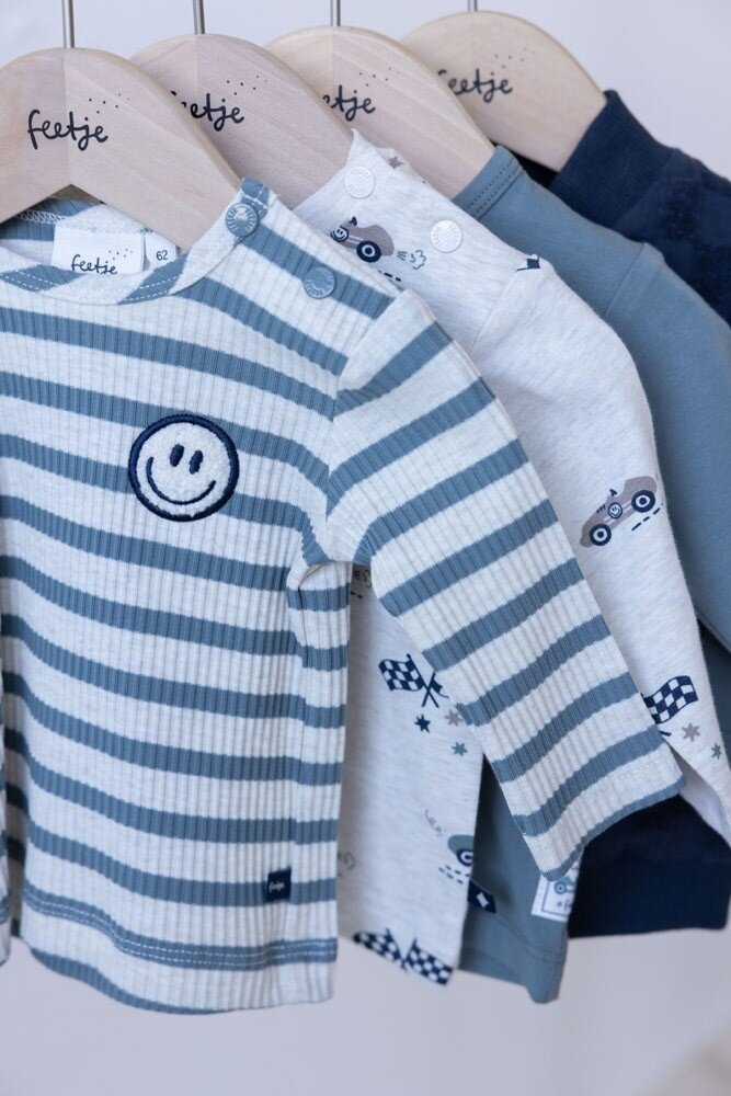 Feetje Babykleding Longsleeve Rib Streep Let's Go! Petrol