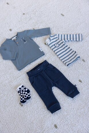 Feetje Babykleding Longsleeve Rib Streep Let's Go! Petrol