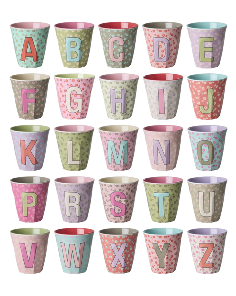Rice Melamine Beker - Medium - Alfabet Flowers Roze