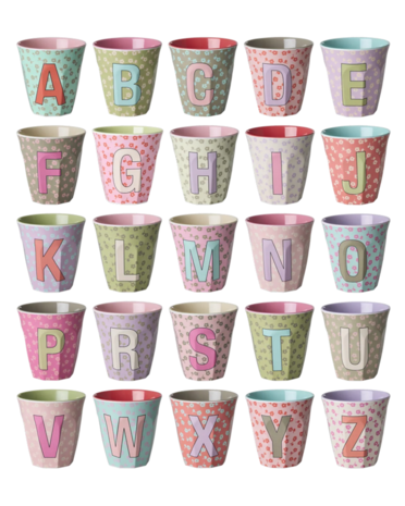 Rice Melamine Beker - Medium - Alfabet Flowers Roze