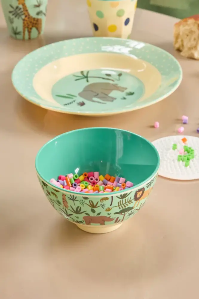Rice Melamine Kom All Over Jungle Animals Green Small Rice Melamine Kom All Over Jungle Animals Green Small