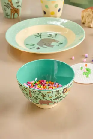Rice Melamine Kom All Over Jungle Animals Green Small Rice Melamine Kom All Over Jungle Animals Green Small