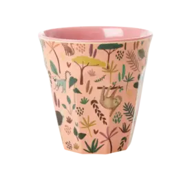 Rice Melamine Beker All Over Jungle Animals Coral Medium Rice Melamine Beker All Over Jungle Animals Coral Medium