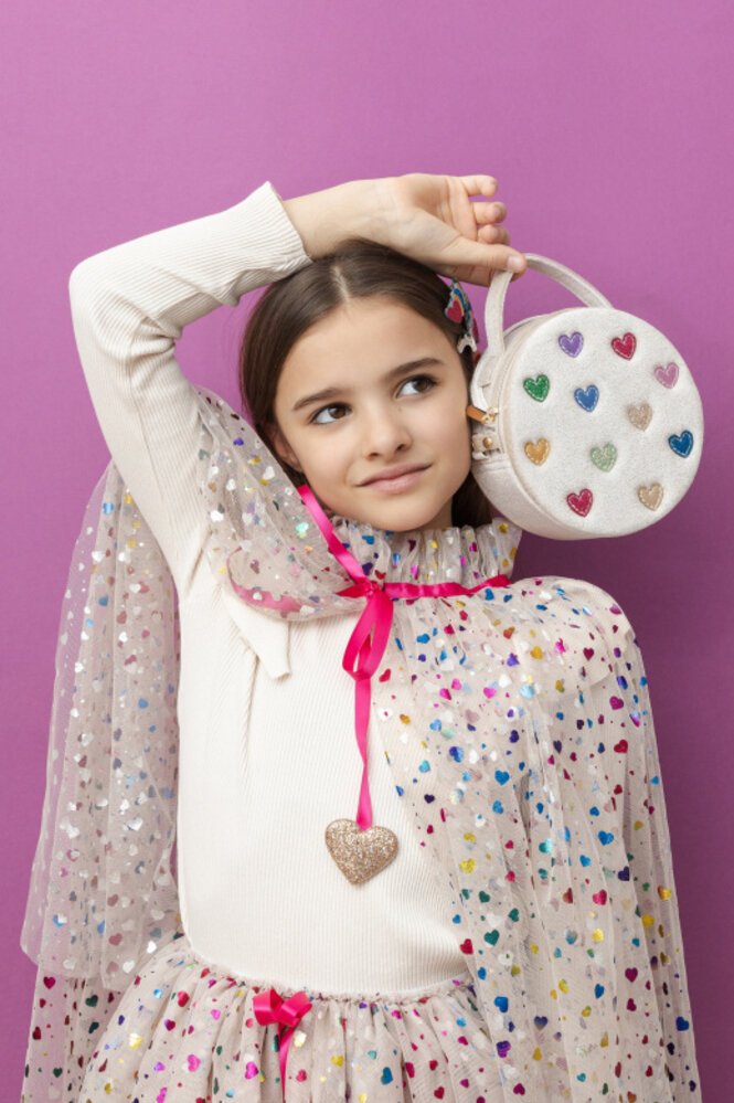 Mimi & Lula Tasje Jazzy Hearts Velvet Beige Mimi & Lula Tasje Jazzy Hearts Velvet Beige