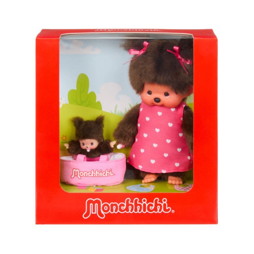 Monchhichi Monchhichi met Mini Bebichhichi in Draagmandje