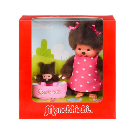 Monchhichi Monchhichi met Mini Bebichhichi in Draagmandje