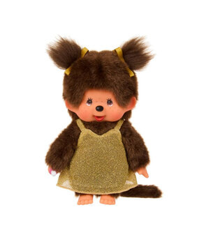 Monchhichi Meisje in Gouden Glitterjurk