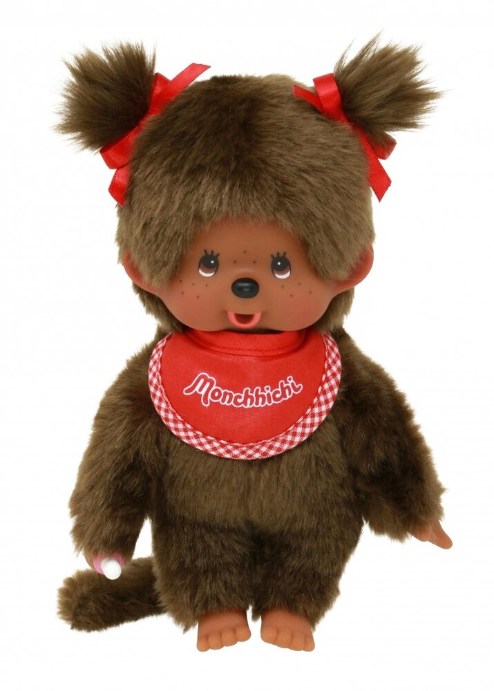 Monchhichi Meisje Bruin met Slab Rood