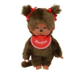 Monchhichi Meisje Bruin met Slab Rood Monchhichi Meisje Bruin met Slab Rood
