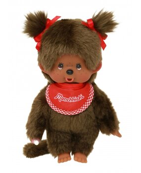 Monchhichi Meisje Bruin met Slab Rood