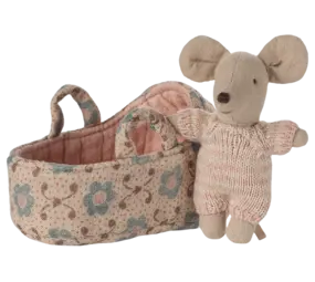 Maileg Baby Mouse in Carry Cot Rose