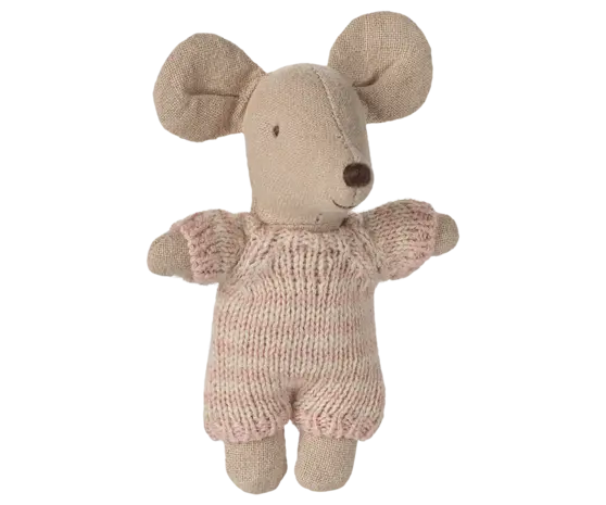 Maileg Baby Mouse in Carry Cot Rose