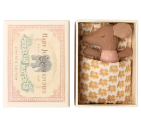 Maileg Sleepy Wakey Baby Mouse in Matchbox Rose
