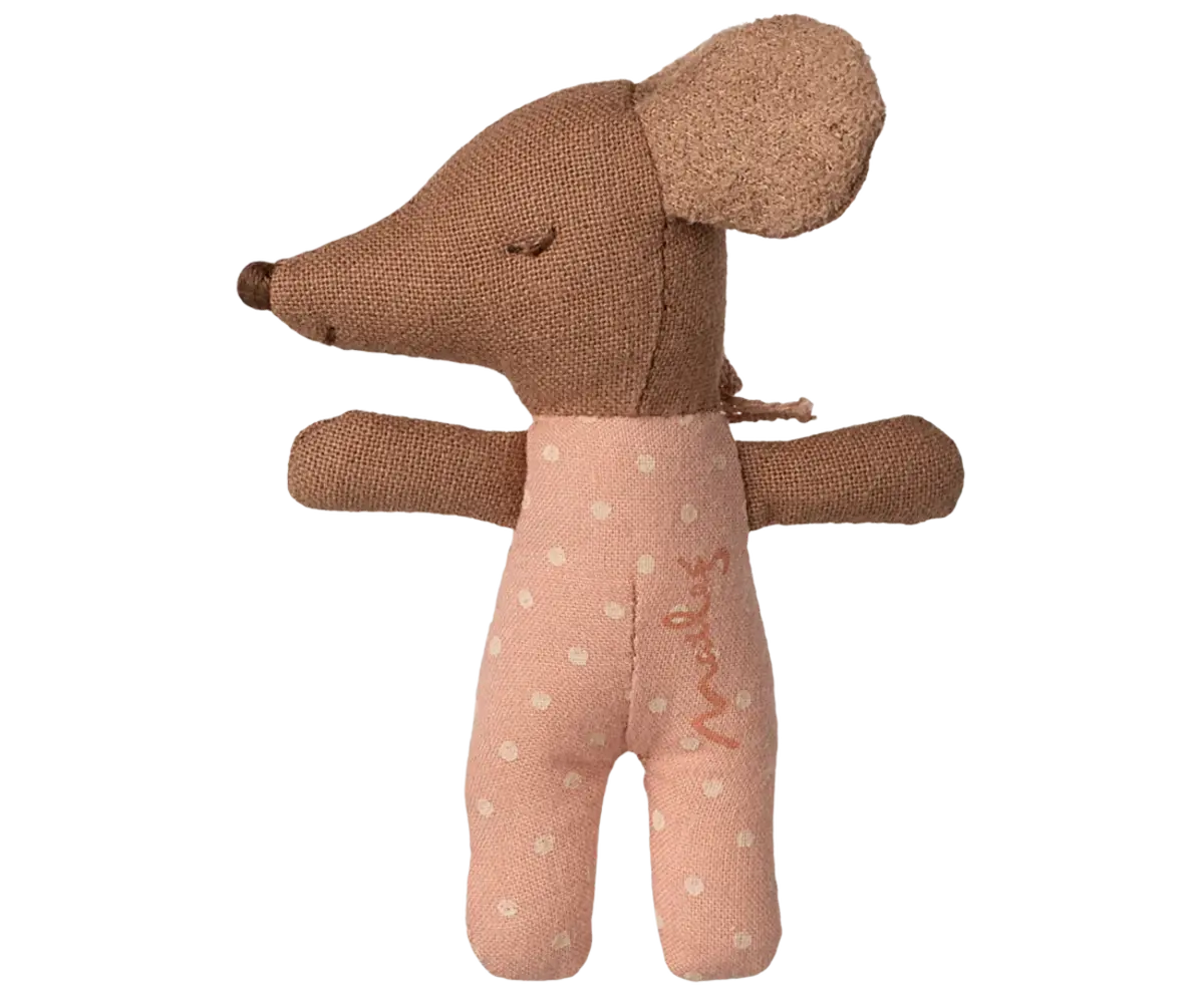 Maileg Sleepy Wakey Baby Mouse in Matchbox Rose