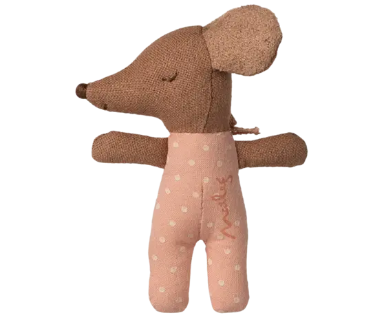 Maileg Sleepy Wakey Baby Mouse in Matchbox Rose