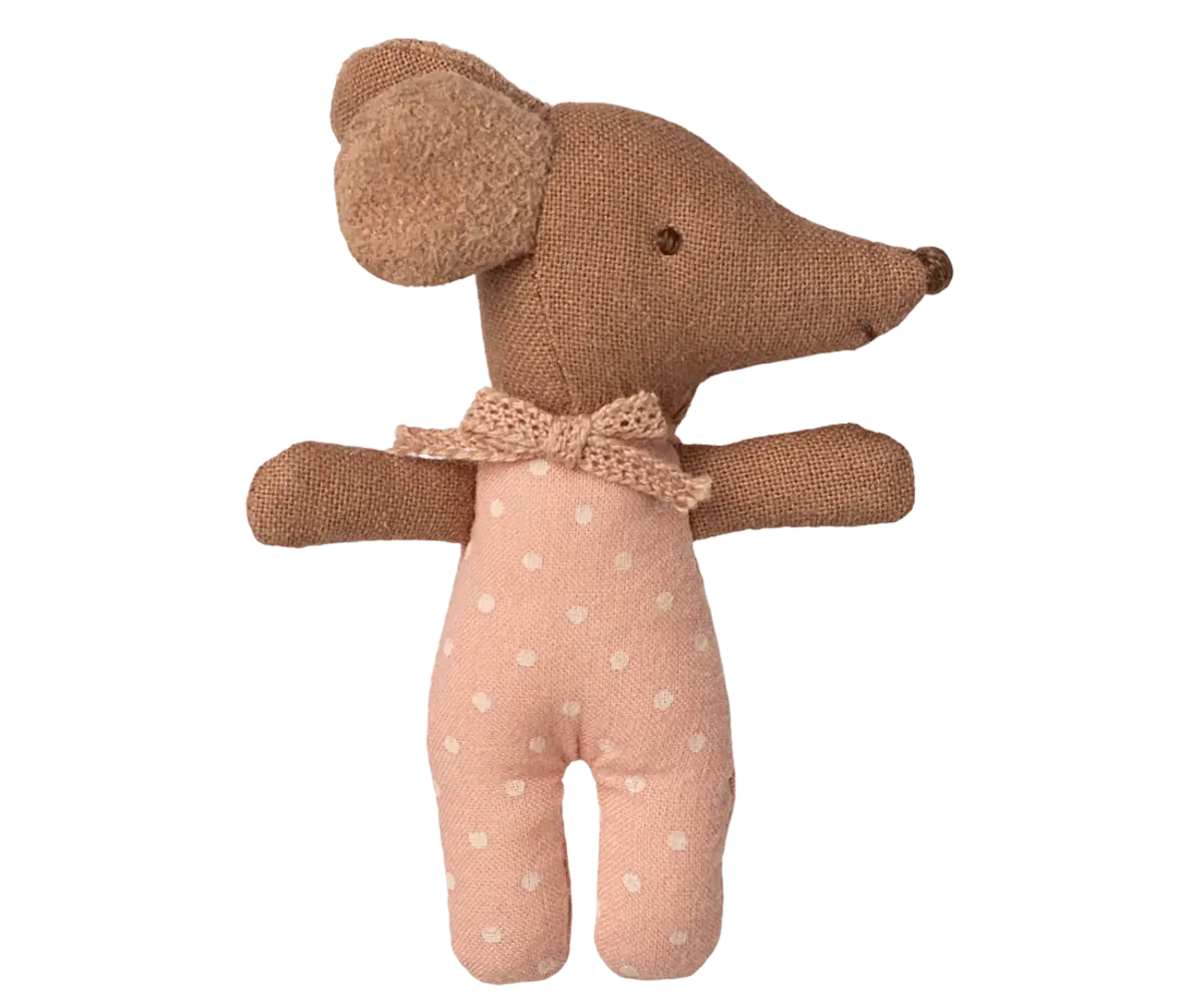 Maileg Sleepy Wakey Baby Mouse in Matchbox Rose