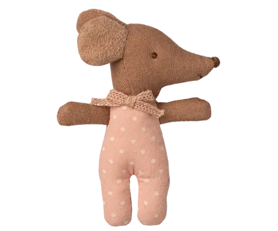 Maileg Sleepy Wakey Baby Mouse in Matchbox Rose