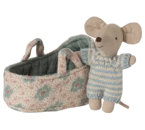 Maileg Baby Mouse in Carry Cot Blue