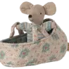 Maileg Baby Mouse in Carry Cot Blue