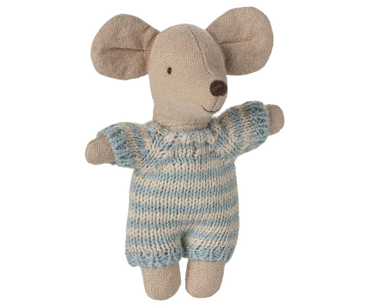 Maileg Baby Mouse in Carry Cot Blue