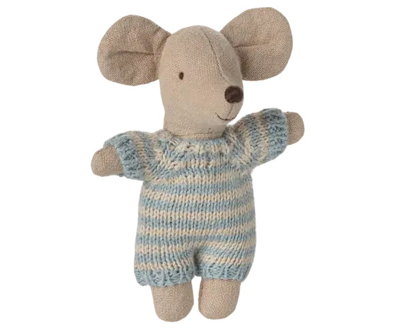Maileg Baby Mouse in Carry Cot Blue