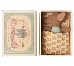 Maileg Sleepy Wakey Baby Mouse in Matchbox Blue