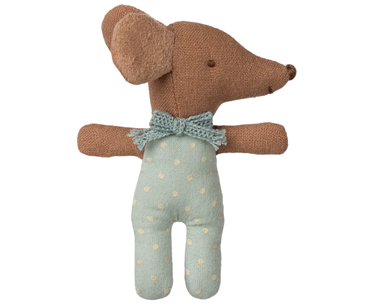 Maileg Sleepy Wakey Baby Mouse in Matchbox Blue