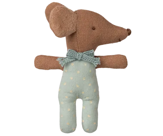 Maileg Sleepy Wakey Baby Mouse in Matchbox Blue