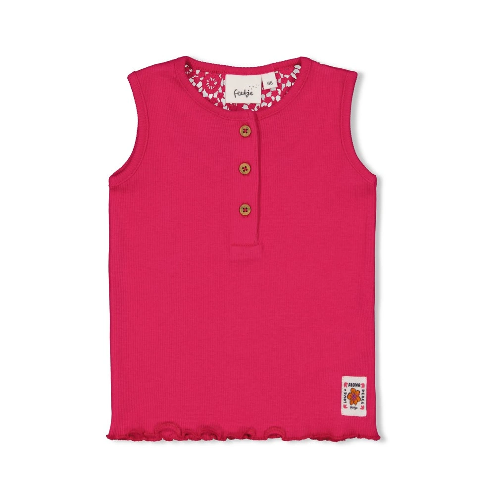 Singlet Rib met Crochet Love Peace Aloha Fuchsia afbeelding