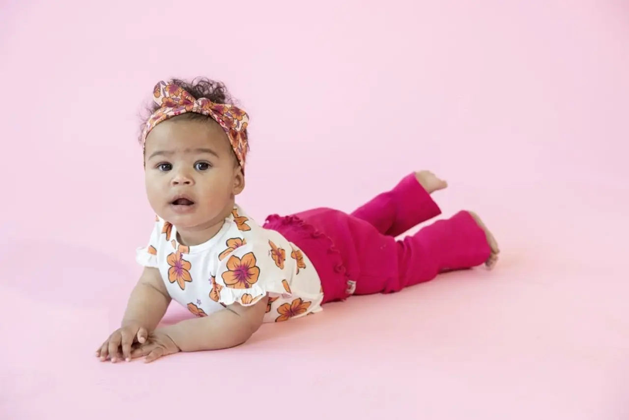 Feetje Babykleding Flare Broek Rib Love Peace Aloha Fuchsia