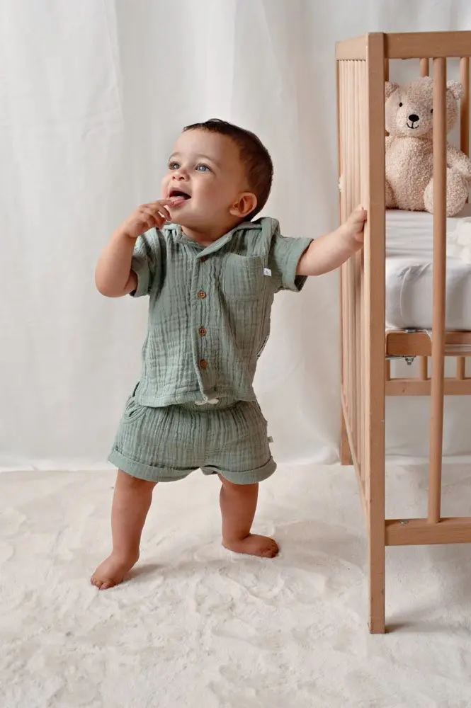 Feetje Babykleding Short Mousseline Summer Woven Zeegroen