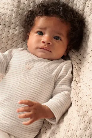 Feetje Babykleding Longsleeve Rib Streep Honey Bear Zand