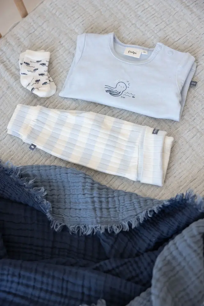 Feetje Babykleding Broek Rib Streep Blue Ocean Blauw