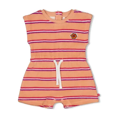 Feetje Babykleding Playsuit Badstof Streep Love Peace Aloha Perzik