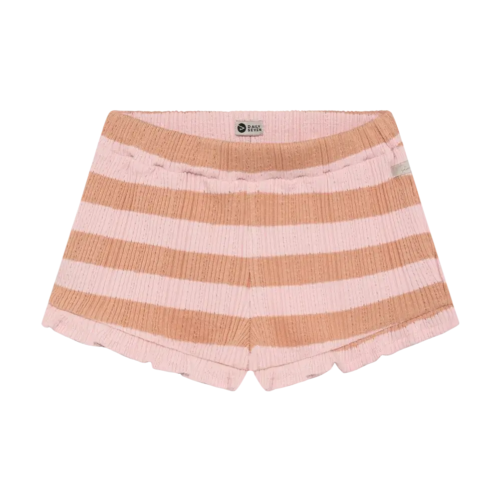 Daily7 Shorts Ruffle Fancy Stripe Silver Pink