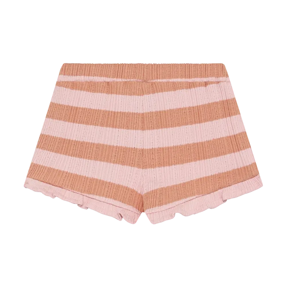 Daily7 Shorts Ruffle Fancy Stripe Silver Pink