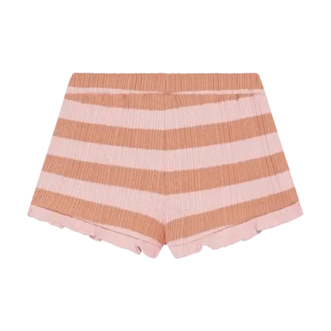 Daily7 Shorts Ruffle Fancy Stripe Silver Pink