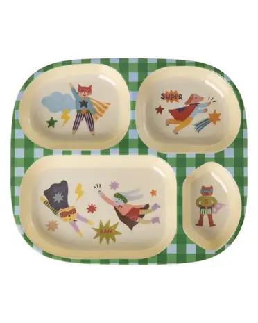 Rice Kinderbord met 4 Compartimenten - Groen - Hero Print