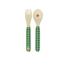 Rice Baby lepel en vork - Groen - Hero Print