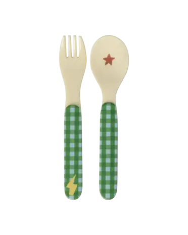Rice Baby lepel en vork - Groen - Hero Print
