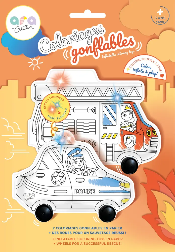Ara Creative Opblaasbare Kleurplaat Brandweer & Politie LED + Wielen